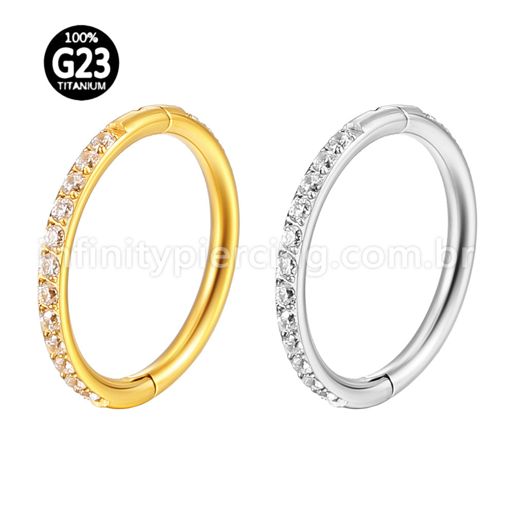 Piercing Argola Titânio Abertura Meio a Meio Zircônia Cravejada Lateral Completa